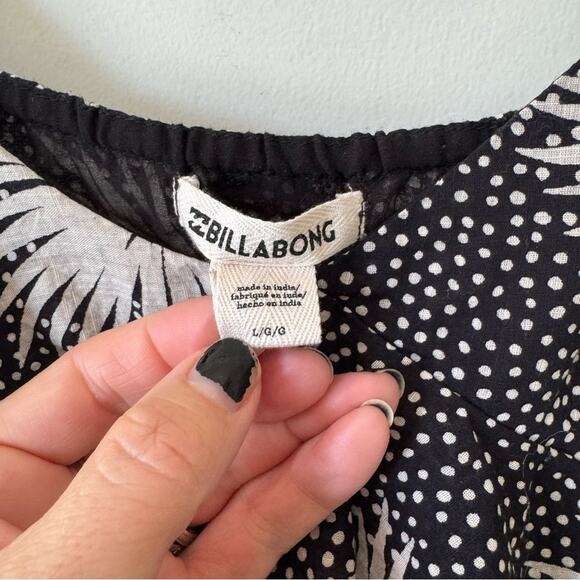 NWOT Billabong Black and White Palm Leaf Floral Ruffle Slit Maxi Sundress L - Picture 7 of 8